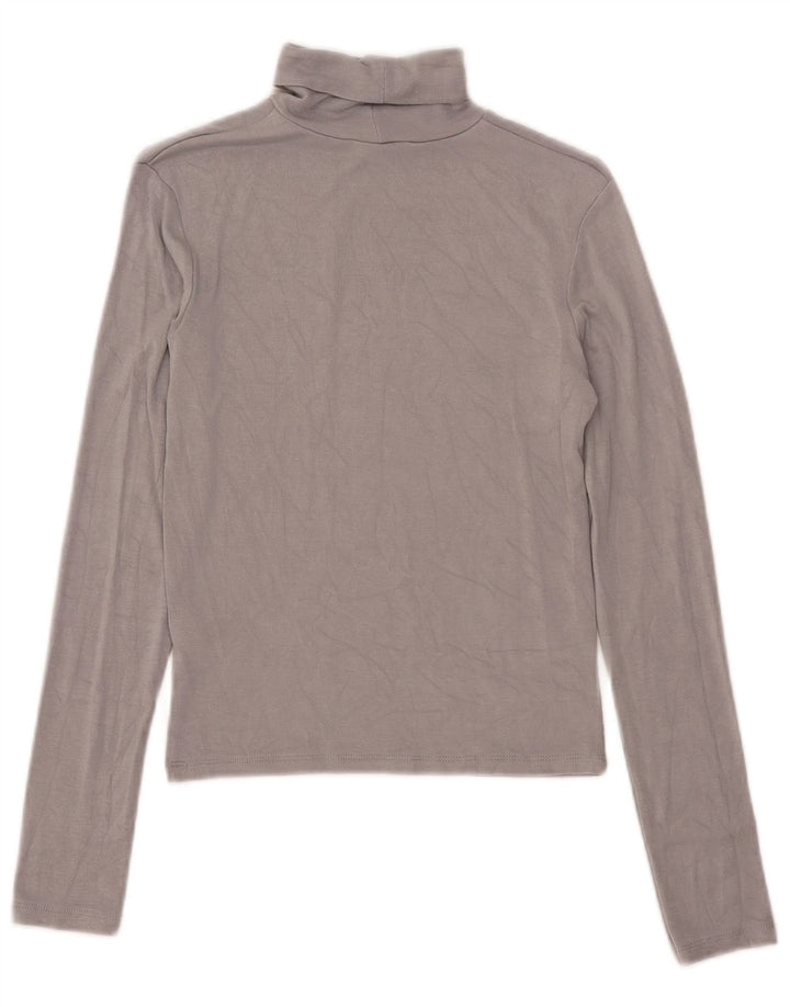 Zara Femme Crop Top Manches Longues UK 12 Gris Moyen Viscose