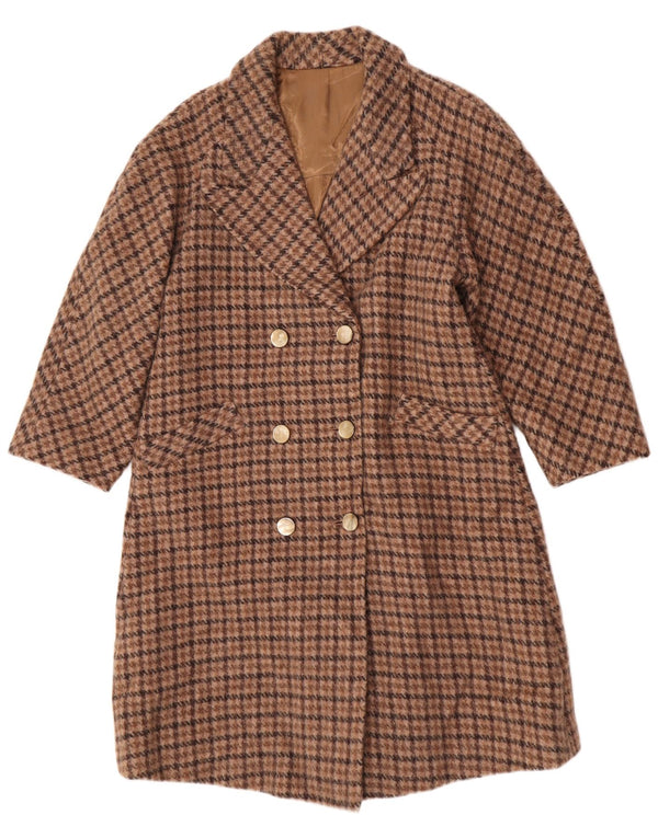 Cappotto doppiopetto vintage da donna UK 12 pied de poule marrone medio