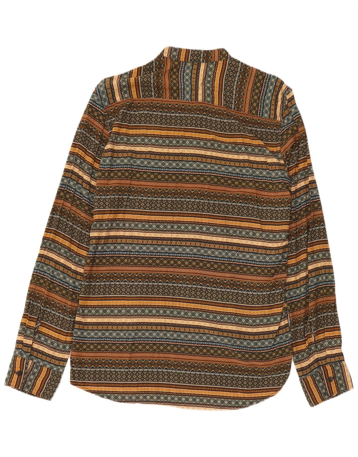 Koszula męska w stylu vintage, średnia wiskoza w paski khaki