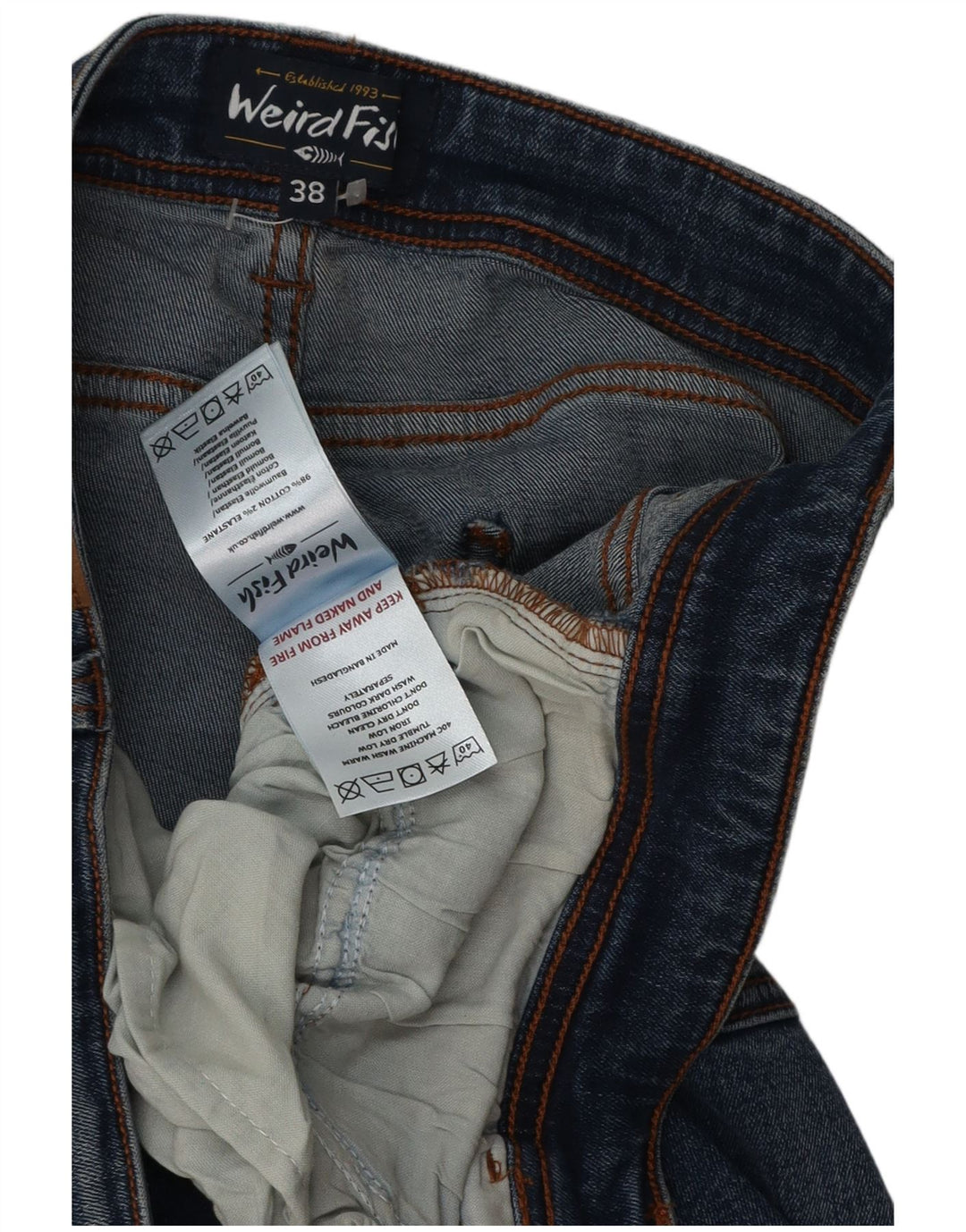Weird Fish Mens Straight Jeans W38 L32 Blue Cotton