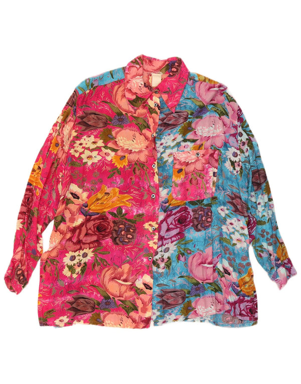 Vintage mujer camisa blusa Reino Unido 18 XL multicolor floral viscosa