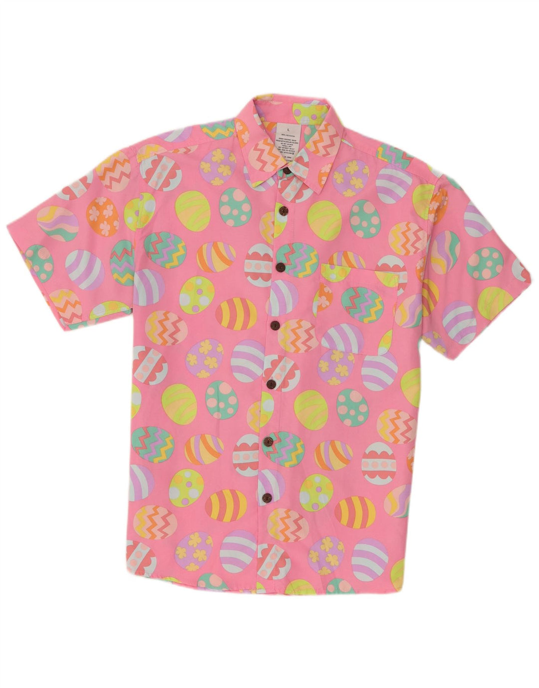 Vintage Herren Ostern Abstraktes Muster Kurzärmeliges Hemd Groß Rosa