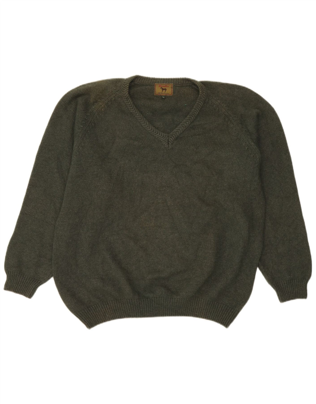 HAMILTON Herren-Pullover mit V-Ausschnitt, groß, khakifarbene Lammwolle