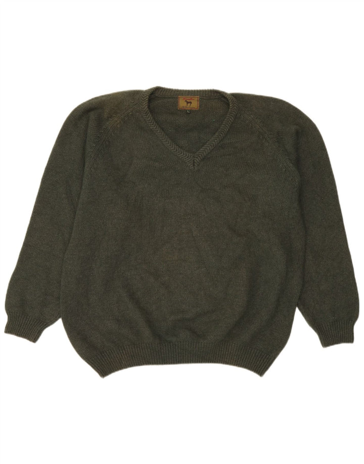 HAMILTON Herren-Pullover mit V-Ausschnitt, groß, khakifarbene Lammwolle