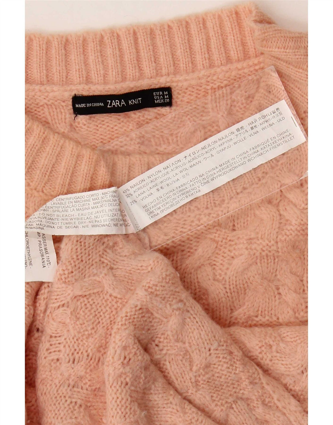 Zara Womens Crew Neck Jumper Sweater UK 14 Medium Pink Nylon