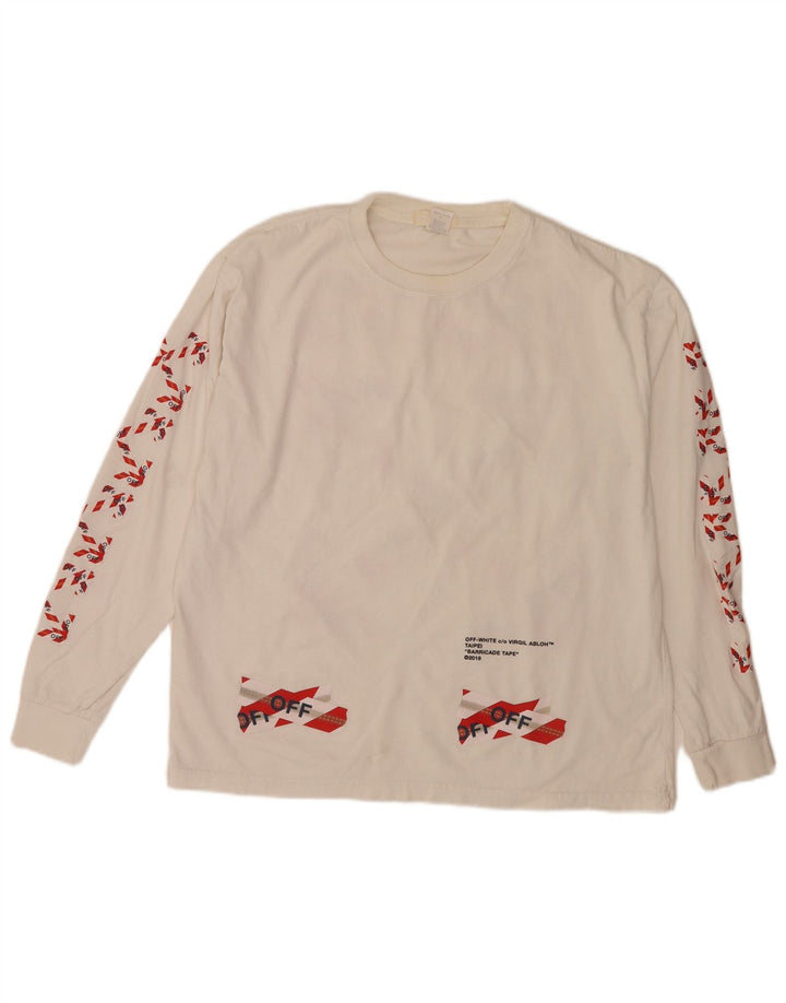 Vintage Mens Graphic Top Long Sleeve Large Off White Cotton