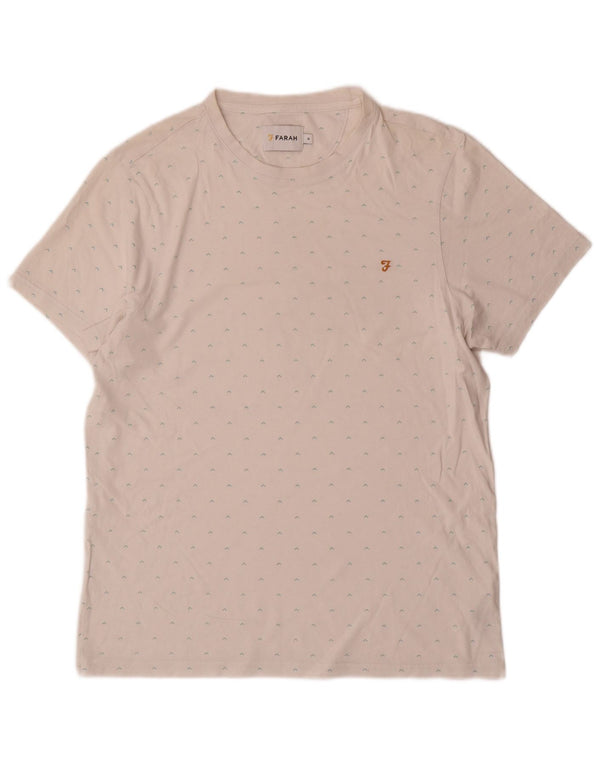 Farah Mens Abstract Pattern T-Shirt Top Medium White Cotton