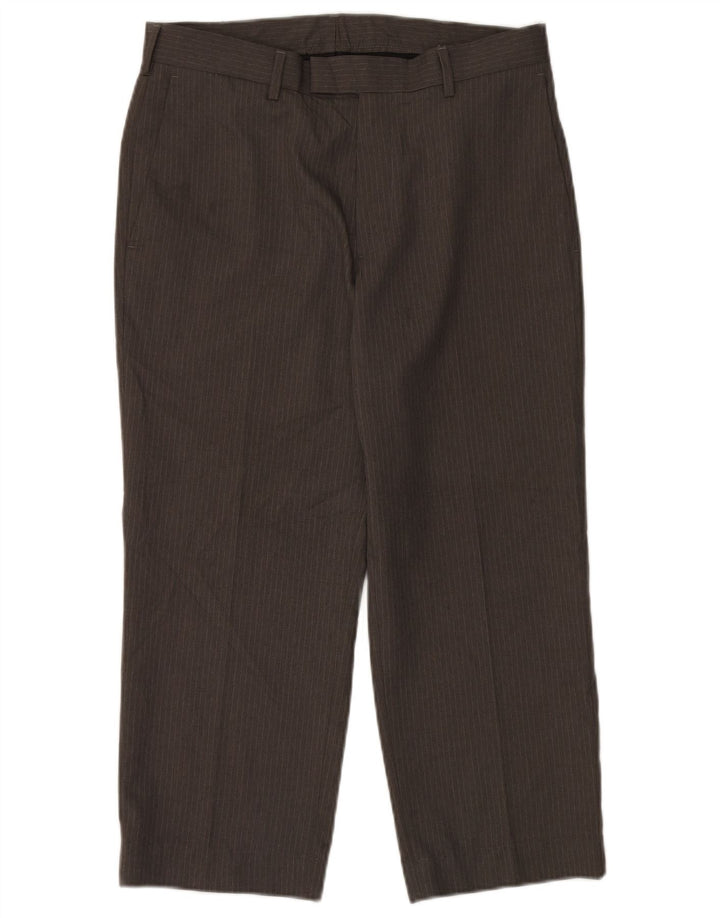 Farah Mens Straight Cropped Trousers W32 L24 Grey Pinstripe Polyester