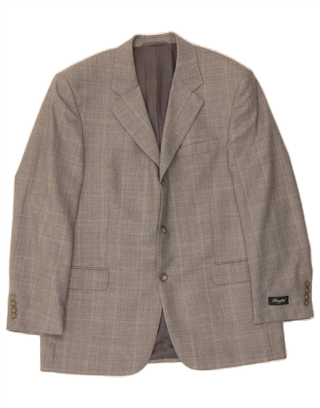 DOUGLAS Mens 3 Button Blazer Jacket UK 42 XL Grey Check Wool Vintage Douglas and Second-Hand Douglas from Messina Hembry 