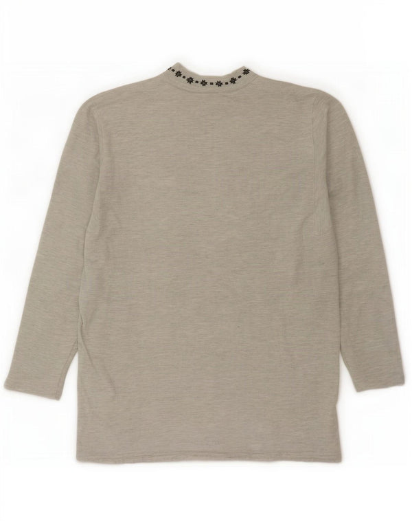 vintage Womens Graphic Zip Neck Sweatshirt Jumper UK 14 Grand Gris Moucheté