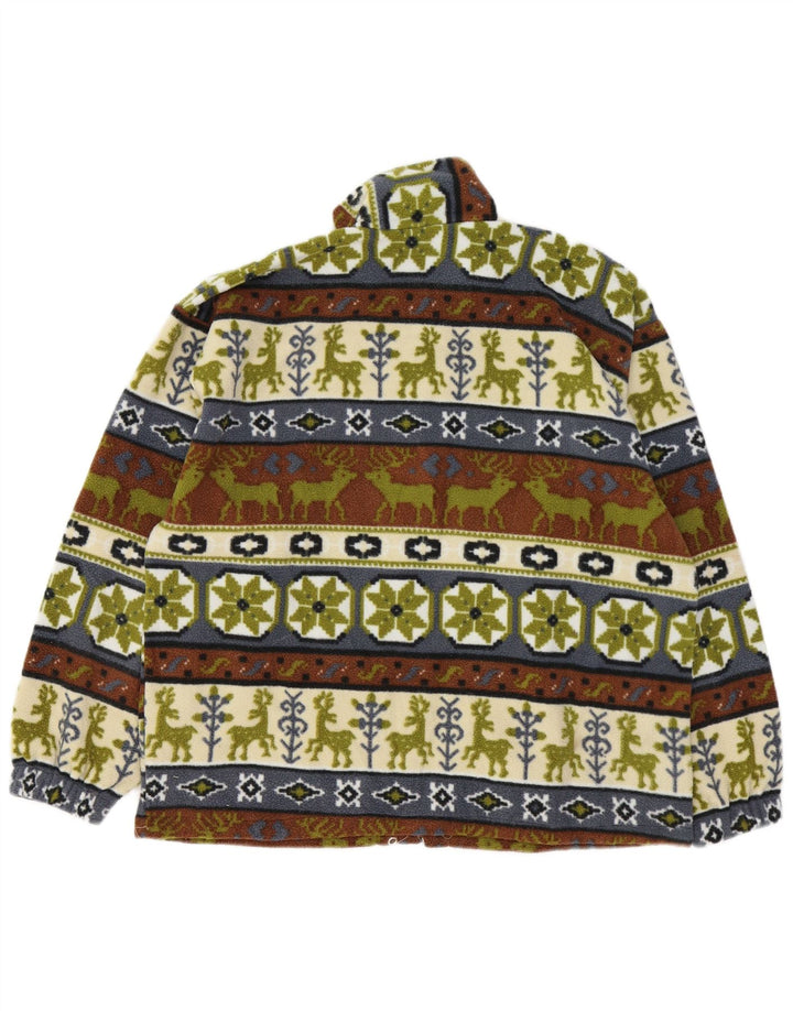 Vintage Mens Zip Neck Fleece Jumper Medium Multicoloured Fair Isle