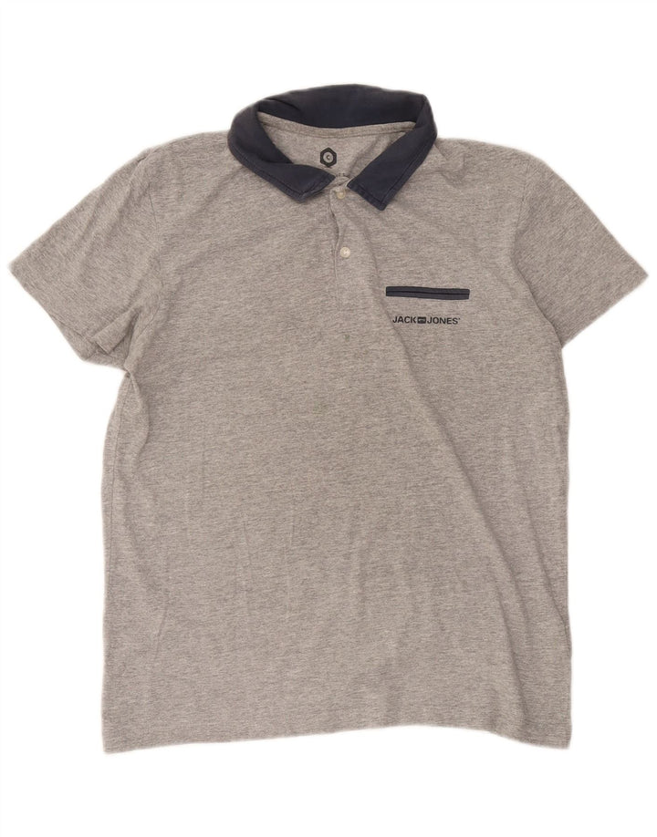 Camisa polo masculina Jack & Jones cinza médio algodão colorblock