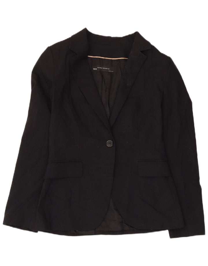 Zara Damen 1-Knopf-Blazerjacke EU 38 Small Schwarz Polyester