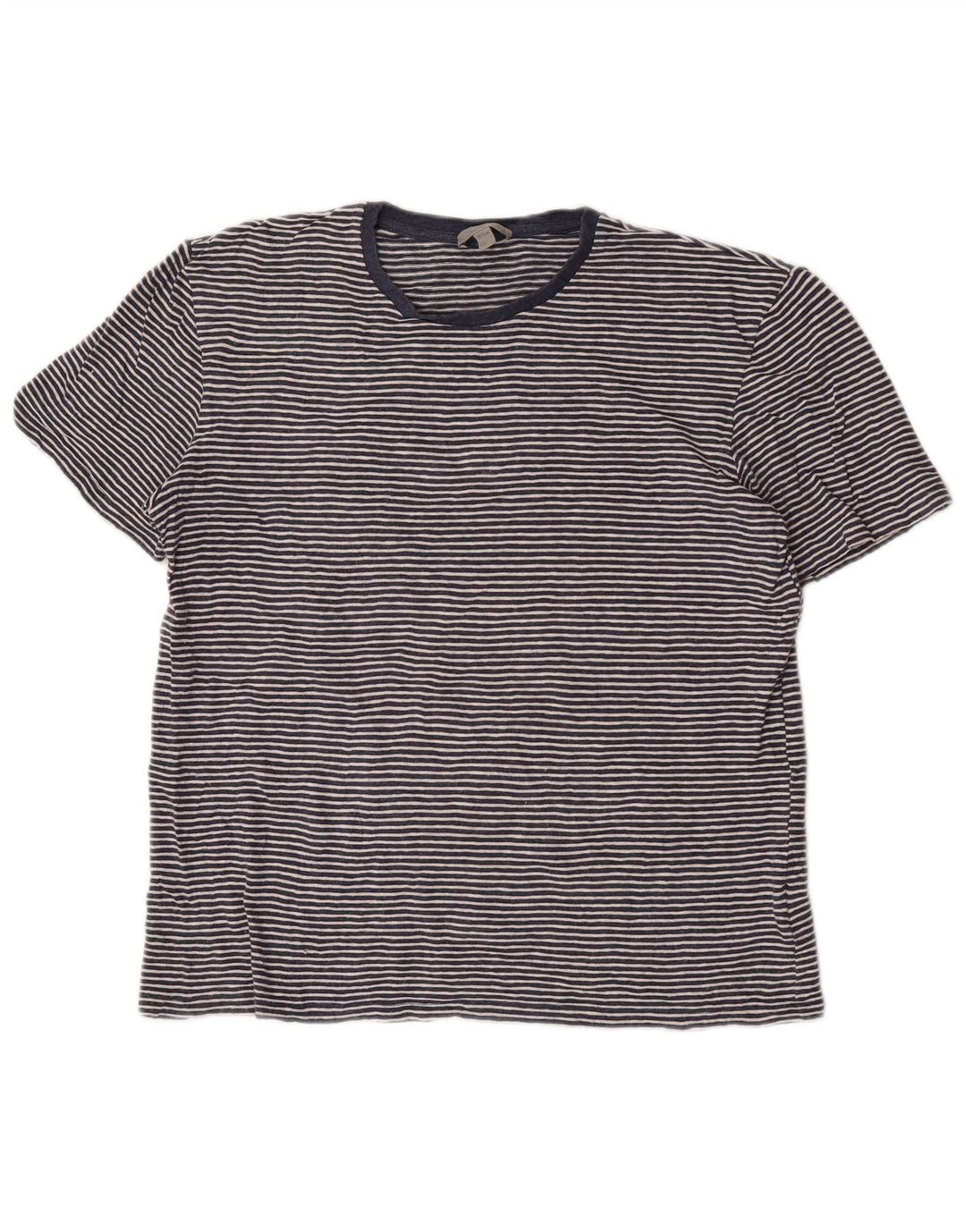 Cos Mens T-Shirt Top Medium Blue Striped Cotton