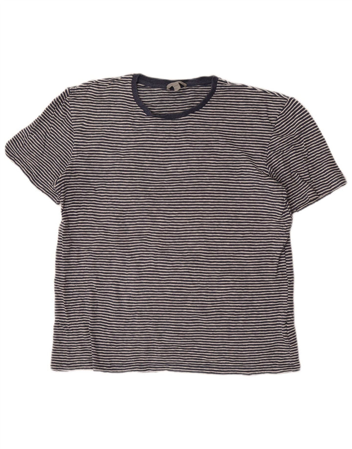 Cos Mens T-Shirt Top Medium Blue Striped Cotton