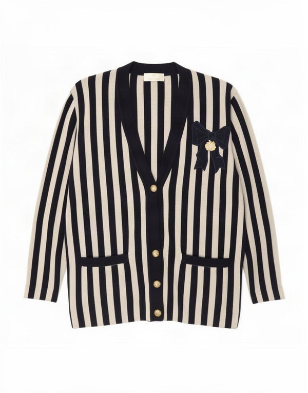 Maglione cardigan da donna Le Bambole UK 14 Grandi righe blu navy