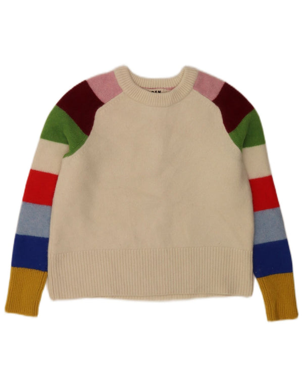 Boden Girls Crew Neck Jumper Sweater 8-9 År Medium White Colourblock