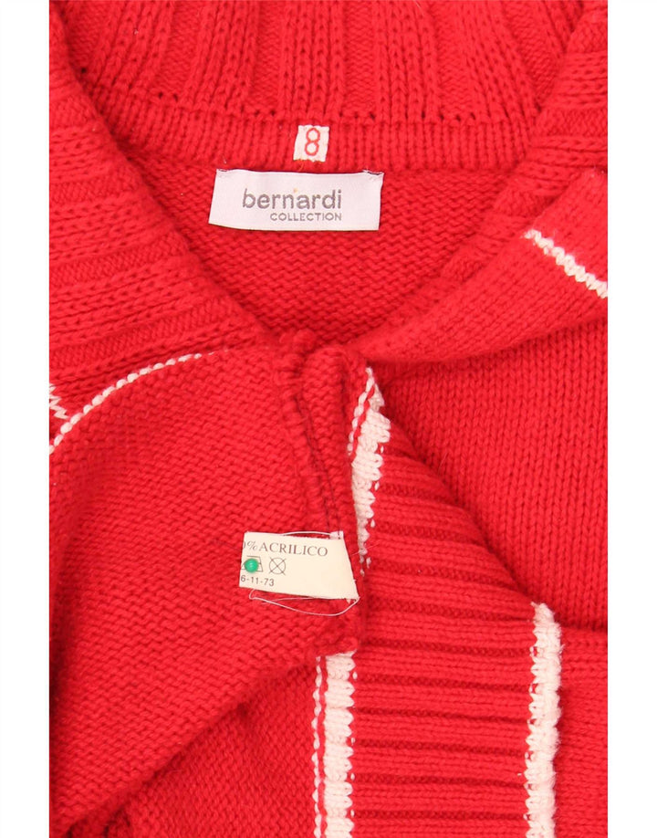 Bernardi Womens Graphic Full Zip Cardigan Sweater US 8 Medium Red Cotton