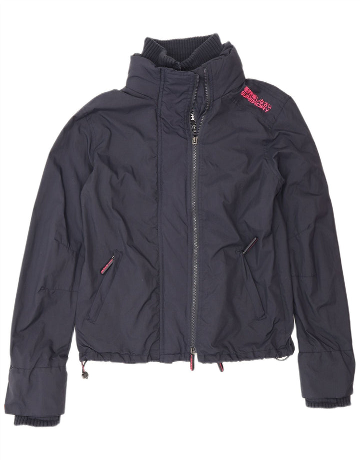 Superdry Damen Windjacke UK 16 Large Marineblaues Nylon