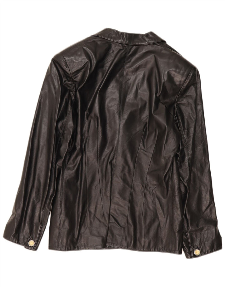 Vintage Womens 2 Button Leather Blazer Jacket IT 44 Medium Black Leather