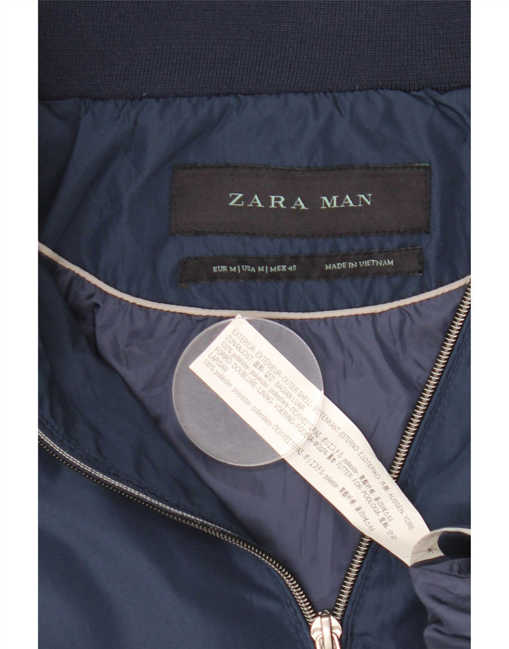 Giubbotto bomber con cappuccio da uomo Zara UK 38 poliestere medio blu navy
