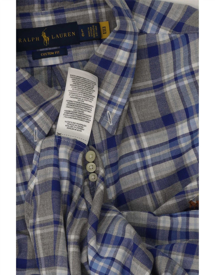 Ralph Lauren Mens Custom Fit Shirt Large Grey Check Cotton