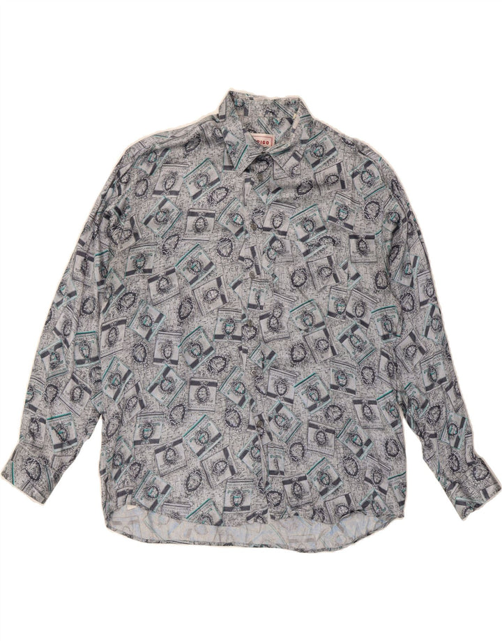 RODRIGO Mens Graphic Shirt Size 16 1/2 42 Large Grey Acetate Vintage Rodrigo and Second-Hand Rodrigo from Messina Hembry 