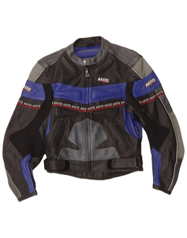 Γυναικείο δερμάτινο γραφικό τζάκετ Racer UK 12 Medium Black Colourblock