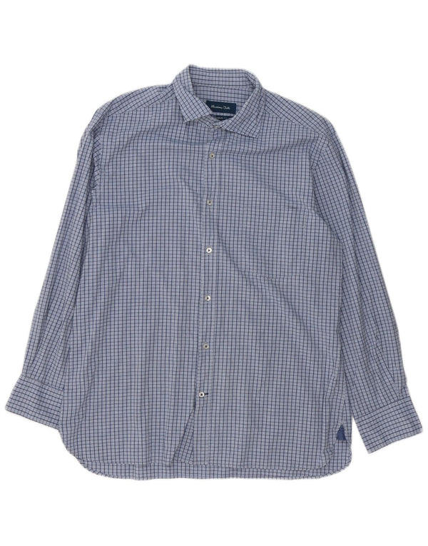 Massimo Dutti Herren-Hemd mit lässiger Passform, groß, blau kariert, Baumwolle