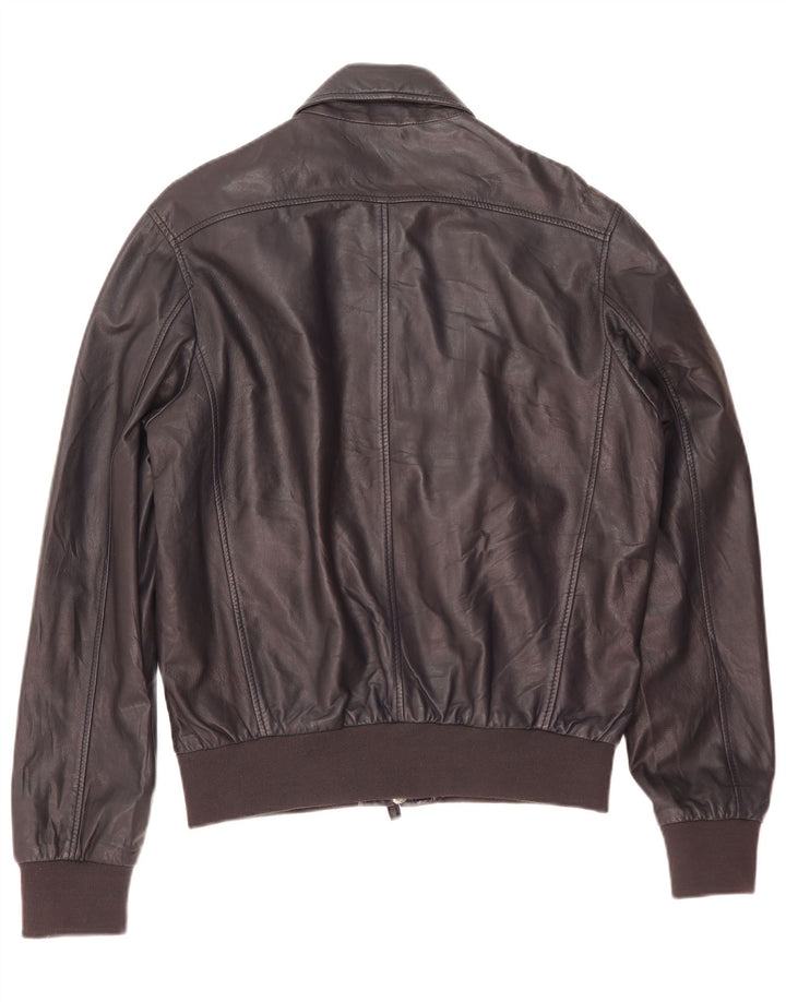 Pollini Chaqueta Bomber De Cuero Para Hombre IT 50 Grande Cuero Azul Marino