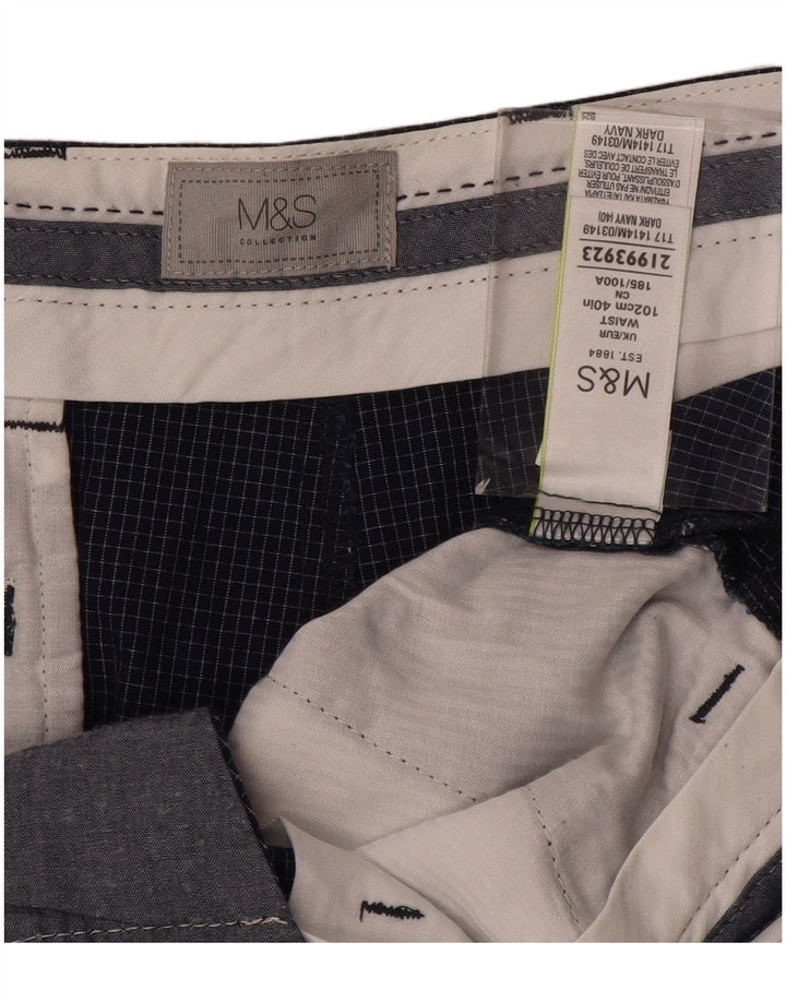 Marks & Spencer Mens Chino Shorts W40 XL Navy Blue Check Cotton