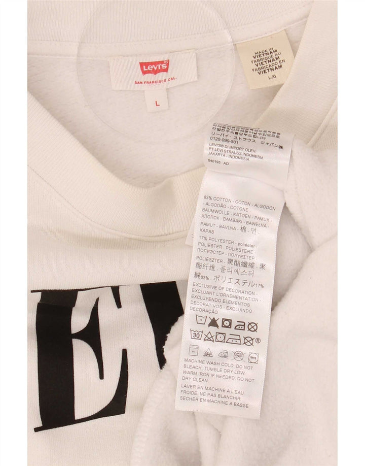Levi's Donna Felpa oversize con grafica Maglione UK 16 Large Cotone bianco