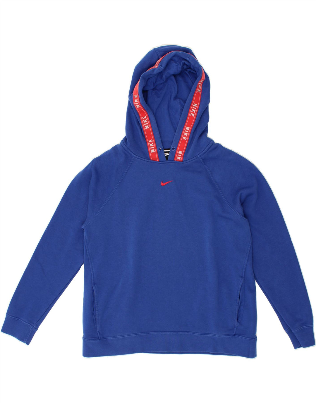 NIKE Womens Graphic Oversized Hoodie Jumper UK 14 Medium Blue Cotton Vintage Nike and Second-Hand Nike from Messina Hembry 