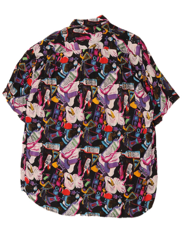 Camisa vintage de manga corta con estampado abstracto para hombre XL Viscosa multicolor