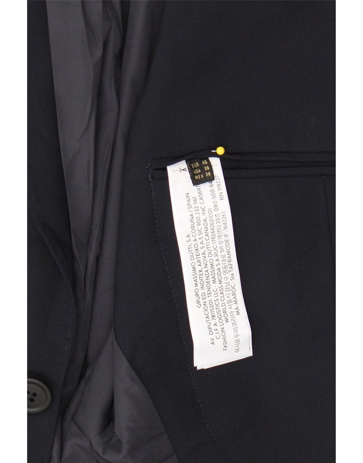 MASSIMO DUTTI Mens 2 Button Blazer Jacket EU 48 Medium Navy Blue Polyester Vintage Massimo Dutti and Second-Hand Massimo Dutti from Messina Hembry 