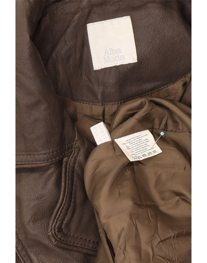 ALBA MODA Womens Military Leather Coat UK 20 2XL Brown Leather