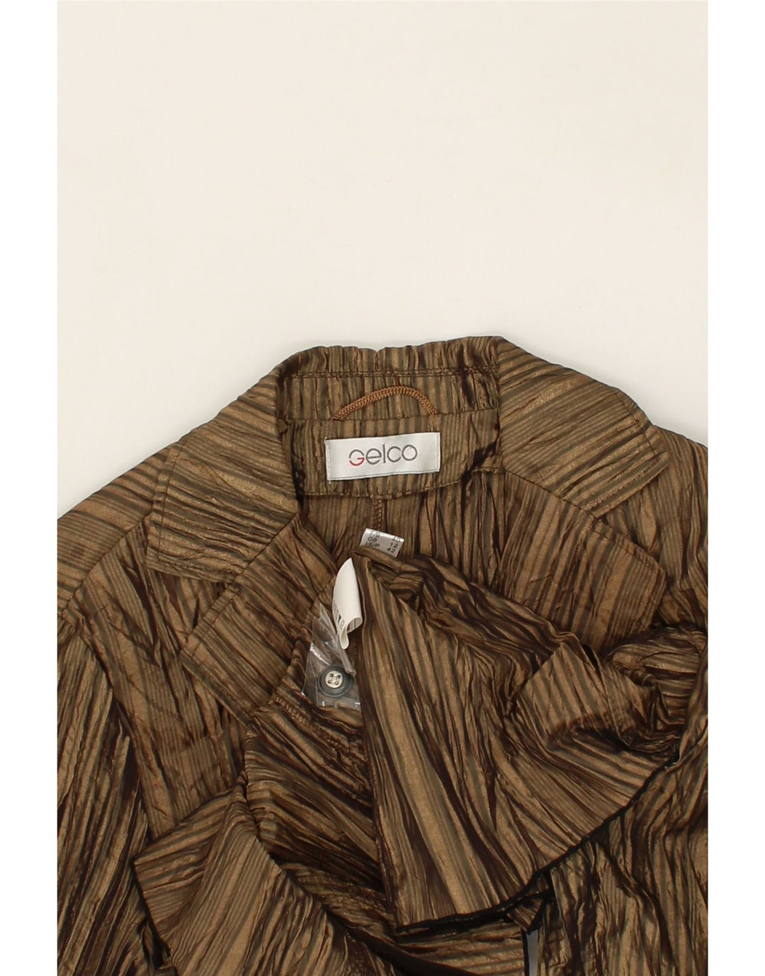 VINTAGE Womens 4 Button Blazer Jacket UK 12 Medium  Khaki Striped Nylon Vintage Vintage and Second-Hand Vintage from Messina Hembry 