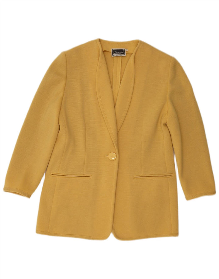 Luisa Spagnoli Damen 1-Knopf-Strickblazerjacke UK 10 Kleine gelbe Wolle