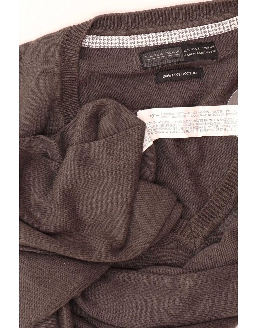Zara Pull col V pour homme en coton gris Taille L