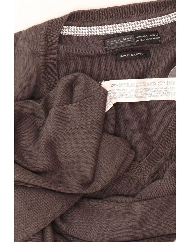 Zara Pull col V pour homme en coton gris Taille L