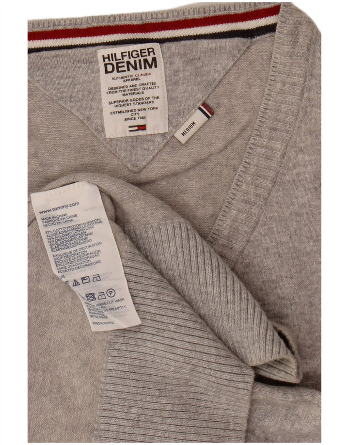 Tommy Hilfiger Mens V-Neck Jumper Sweater Medium Grey Flecked Cotton