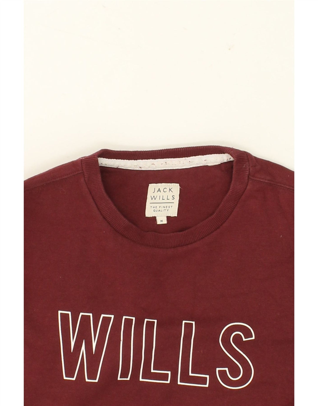 JACK WILLS Mens Graphic Sweatshirt Jumper Medium Burgundy Cotton Vintage Jack Wills and Second-Hand Jack Wills from Messina Hembry 