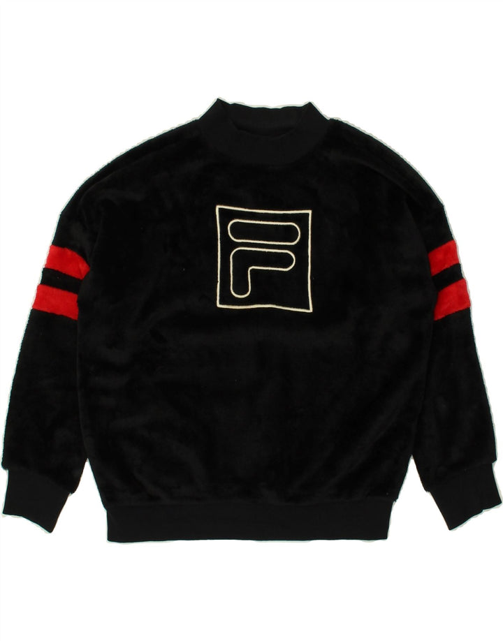 FILA Girls Graphic Fleece Jumper 9-10 Years Black Polyester Vintage Fila and Second-Hand Fila from Messina Hembry 