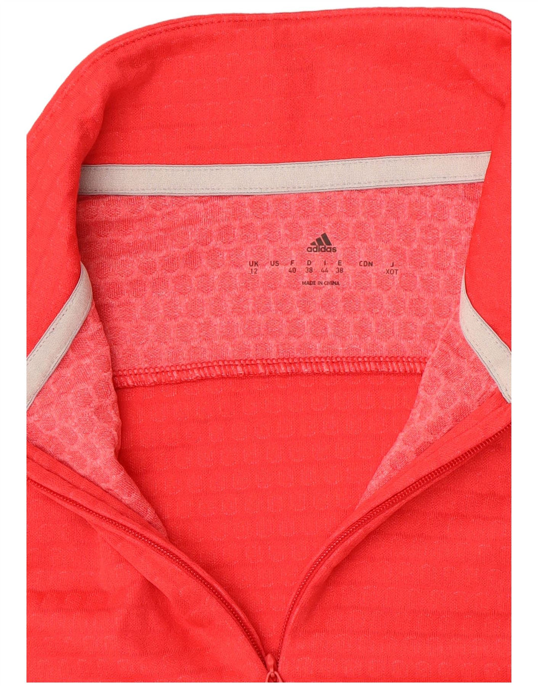 Adidas Womens Zip Neck Pullover Tracksuit Top UK 12 Medium Red Colourblock