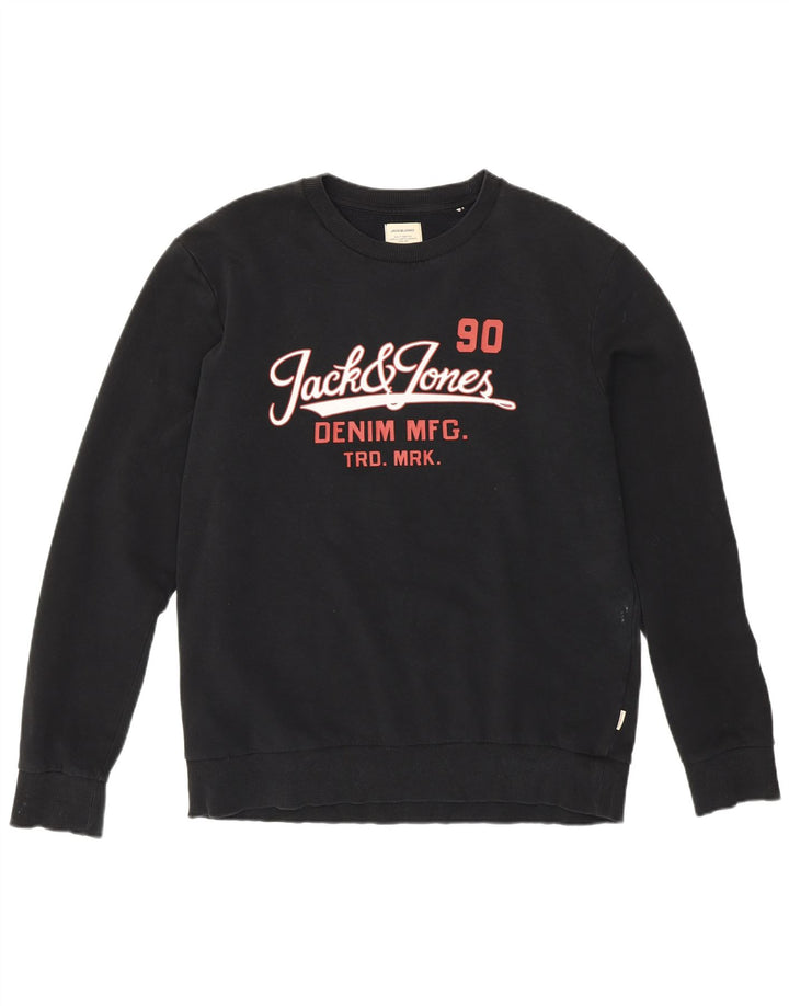 JACK & JONES Mens Graphic Sweatshirt Jumper Medium Black