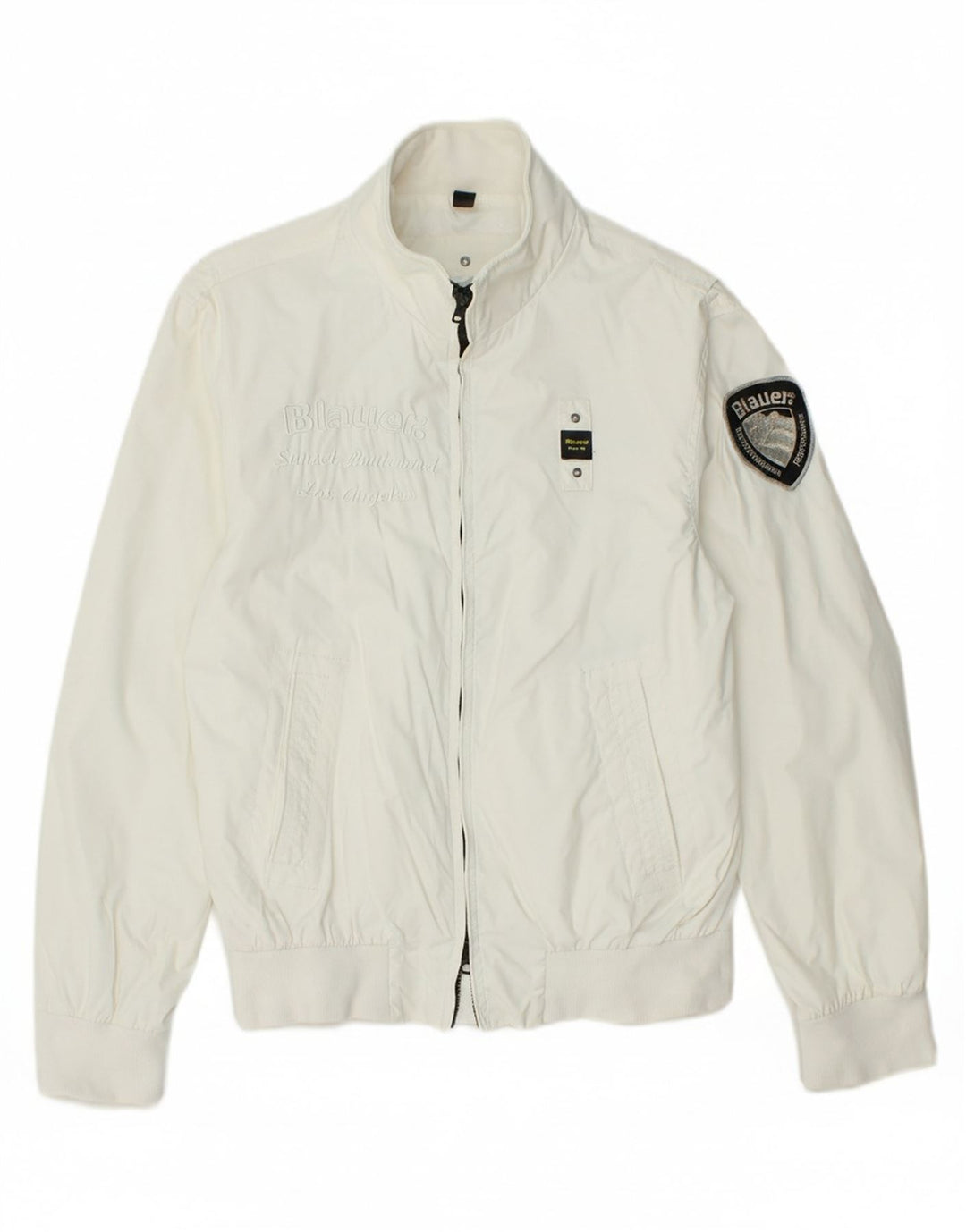 BLAUER Womens Graphic Bomber Jacket UK 14 Medium White Polyamide