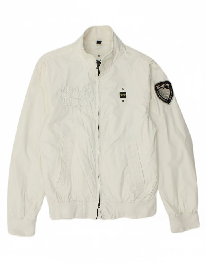 BLAUER Womens Graphic Bomber Jacket UK 14 Medium White Polyamide