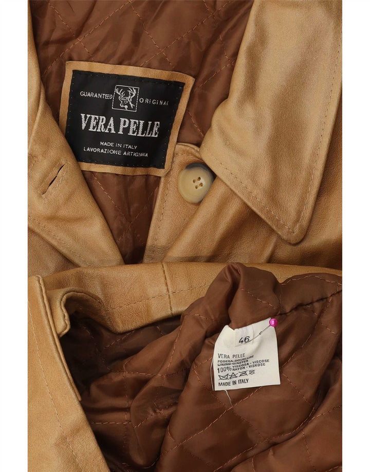 Jachetă vintage din piele cu 5 nasturi pentru femei IT 46 Maro mare