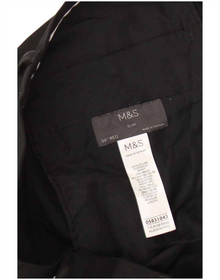 Marks & Spencer Mens Slim Suit Trousers W34 L31 Black Polyester