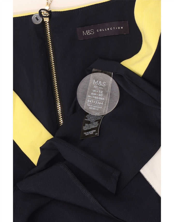 Marks & Spencer Womens Bodycon Dress UK 12 Medium Navy Blue Colourblock